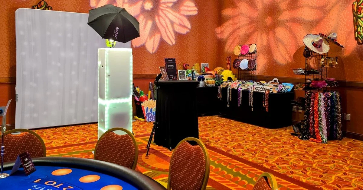 Wedding and Event Photo Booth Setup in Loveland, CO. Props and Backdrop are always included with your photo booth rental.