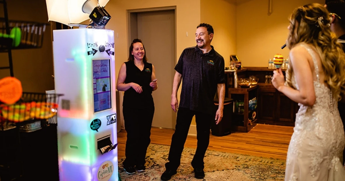 Wedding photo booth with on-site booth attendants, quality backdrops and led photo booth.