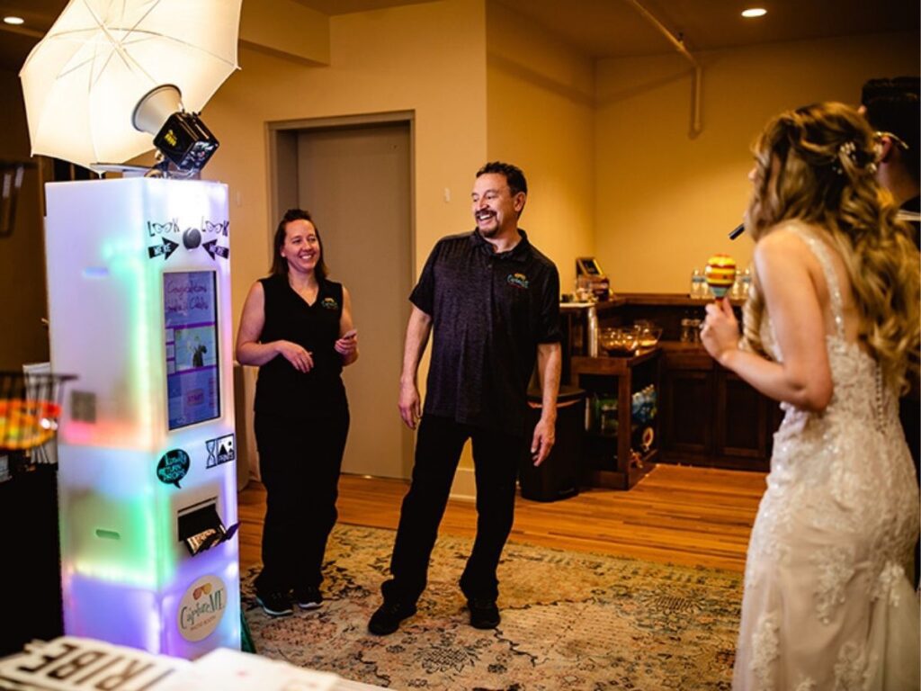 Wedding photo booth with on-site booth attendants, quality backdrops and led photo booth.