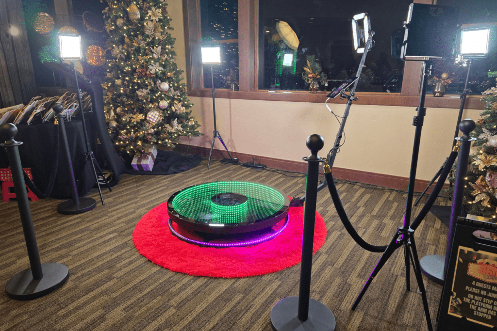 360 Video Photo Booth Set up with LED lights, props and studio lighting | CaptureME Photo Booth