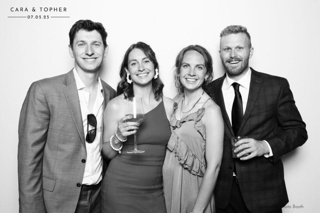 Modern Contrast black and white photo booth image with crisp detail at a luxury wedding in Northern Colorado
