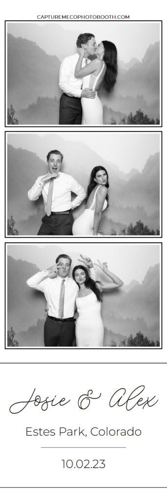 Timeless Classic black and white photo booth photo with soft elegant styling at a Northern Colorado event