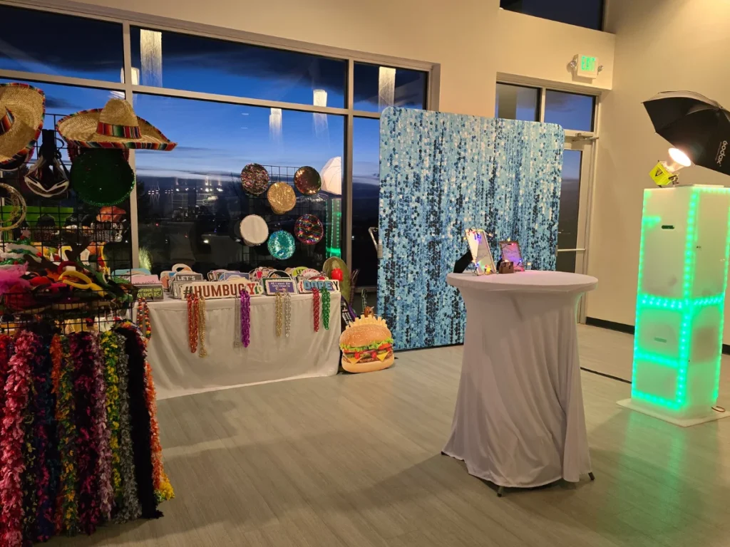 Luxury wedding photo booth setup at Windsong Estate Event Center in Fort Collins