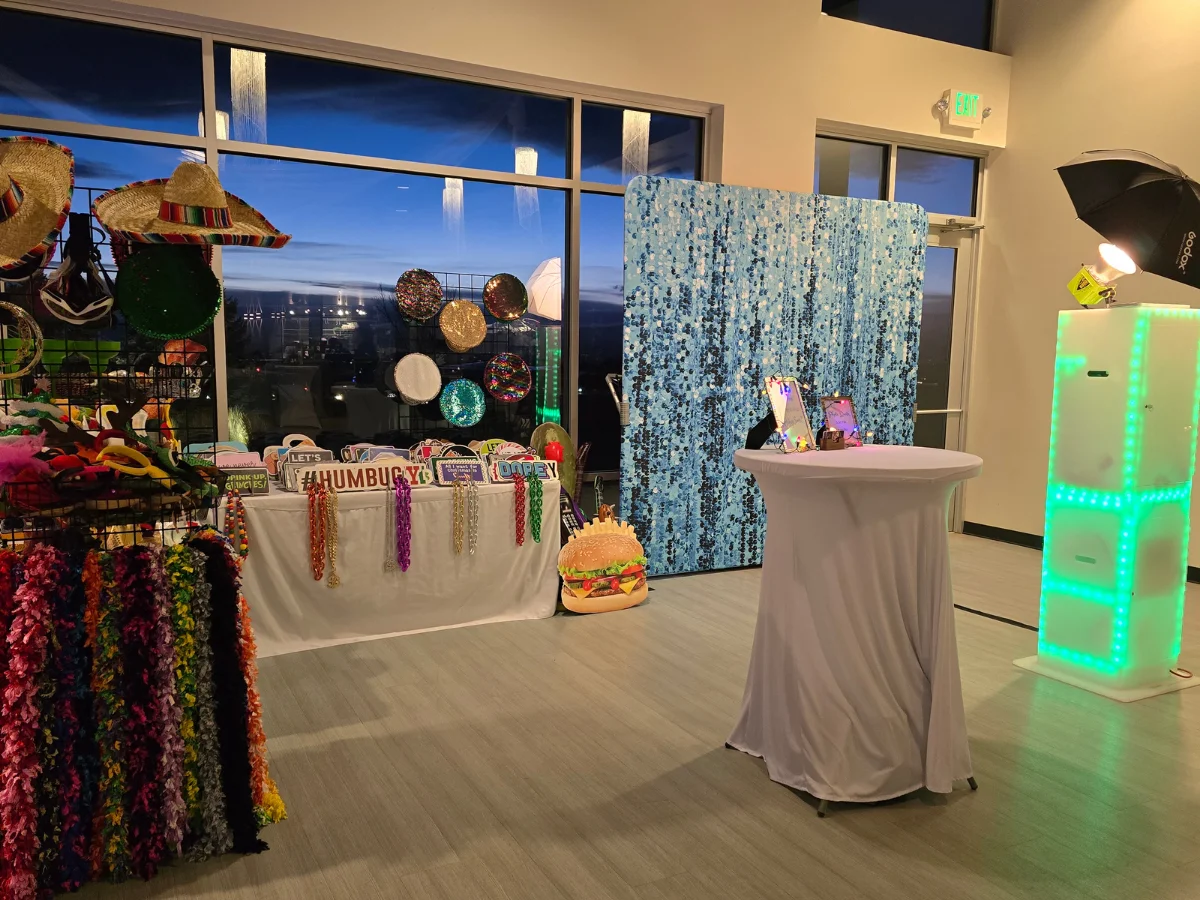 Luxury wedding photo booth setup at Windsong Estate Event Center in Fort Collins