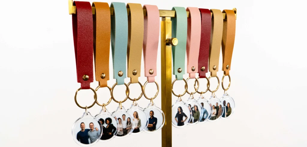 Custom photo booth keychains created on-site at a Northern Colorado event