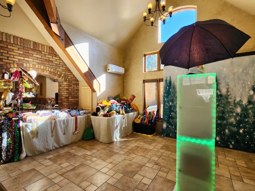 Della Terra reception photo booth setup in Estes Park CO
