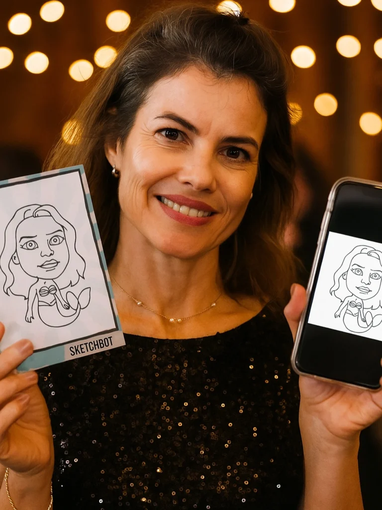Branded Draw ME Bots robotic sketch booth rental in Colorado for corporate events